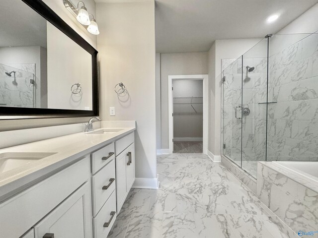 bathroom featuring vanity and plus walk in shower