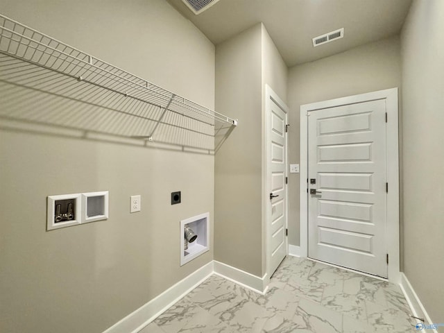 laundry area with electric dryer hookup and hookup for a washing machine