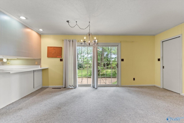 105 Hastings Rd, Athens, AL 35613 - unfurnished dining area featuring a chandelier, carpet flooring, a textured ceiling, baseboards, and recessed lighting