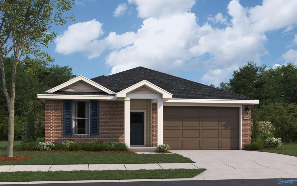 105 Gladeview Ct, Hazel Green, AL 35750 - single story home with driveway, brick siding, a shingled roof, and an attached garage