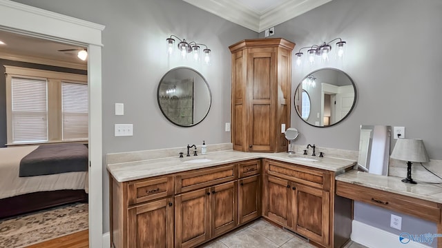 25 Cypress Grove Ln, Huntsville, AL 35824 - full bathroom featuring crown molding, double vanity, connected bathroom, and tile patterned floors