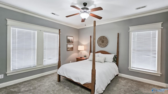 25 Cypress Grove Ln, Huntsville, AL 35824 - bedroom featuring carpet flooring, baseboards, ornamental molding, and a ceiling fan
