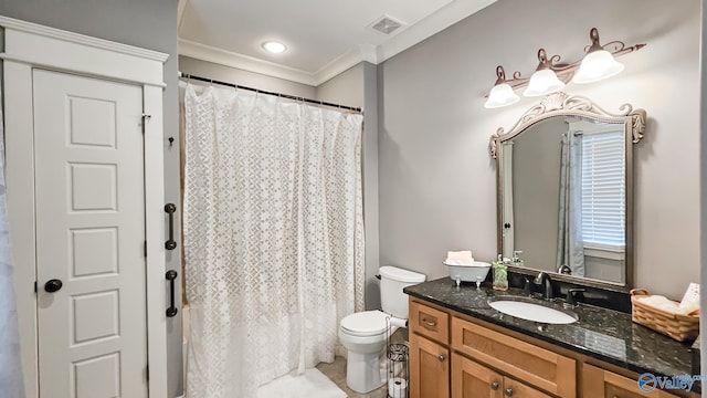 25 Cypress Grove Ln, Huntsville, AL 35824 - full bath with toilet, crown molding, vanity, a shower with curtain, and tile patterned flooring
