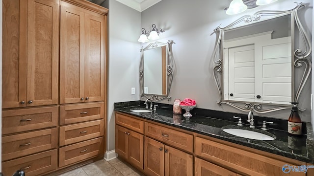 25 Cypress Grove Ln, Huntsville, AL 35824 - bathroom featuring double vanity, tile patterned flooring, and crown molding