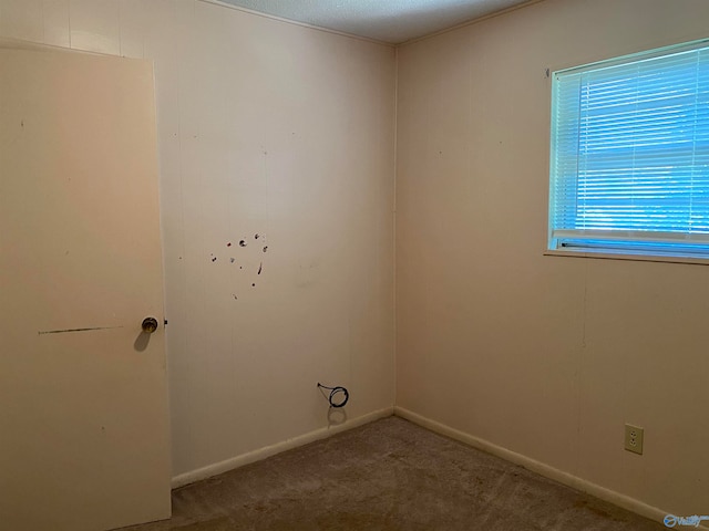 carpeted spare room with a textured ceiling