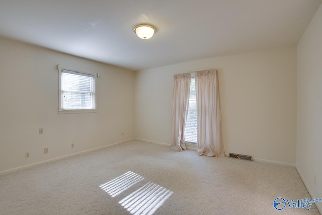 spare room featuring light carpet