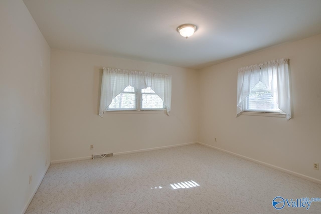 spare room featuring light colored carpet