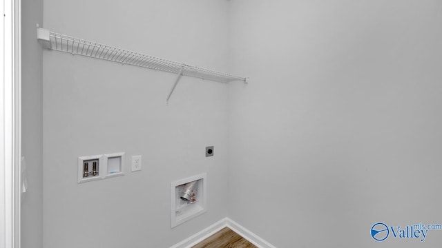 22401 Westminster Dr, Athens, AL 35613 - laundry room with electric dryer hookup, washer hookup, baseboards, and wood finished floors