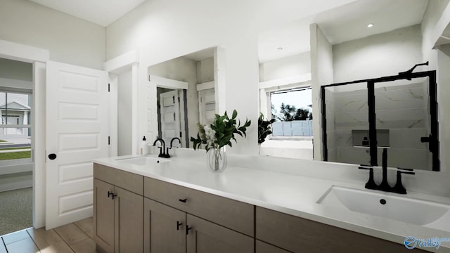 bathroom with double vanity and a sink