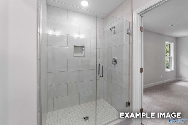 1748 Stampede Cir, Huntsville, AL 35803 - bathroom featuring baseboards, recessed lighting, and a shower stall