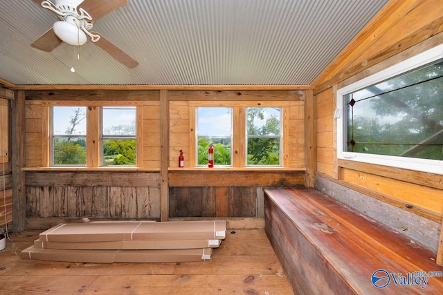 interior space featuring ceiling fan and a wealth of natural light