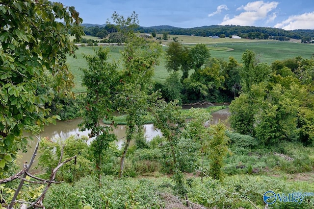 aerial view featuring a water view and a rural view