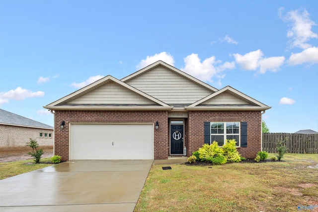 25066 Delilah Cir, Athens, AL 35613 - ranch-style house with a front lawn, driveway, fence, a garage, and brick siding