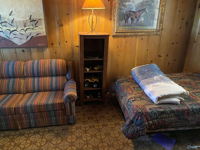 interior space featuring wood walls
