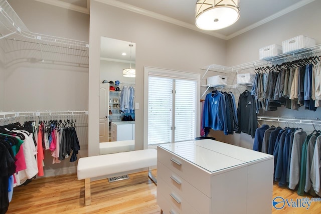 walk in closet featuring light wood-style flooring