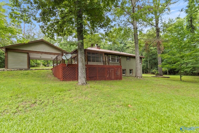 view of yard featuring a wooden deck