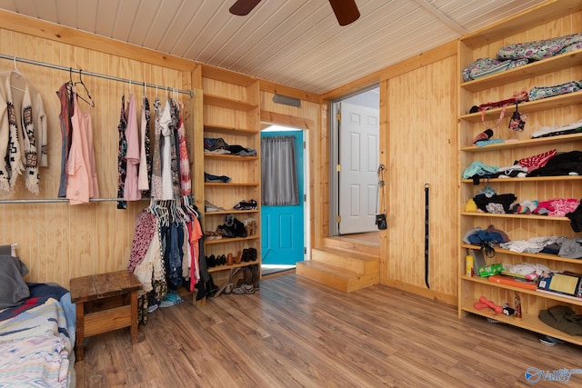 spacious closet featuring ceiling fan and hardwood / wood-style floors