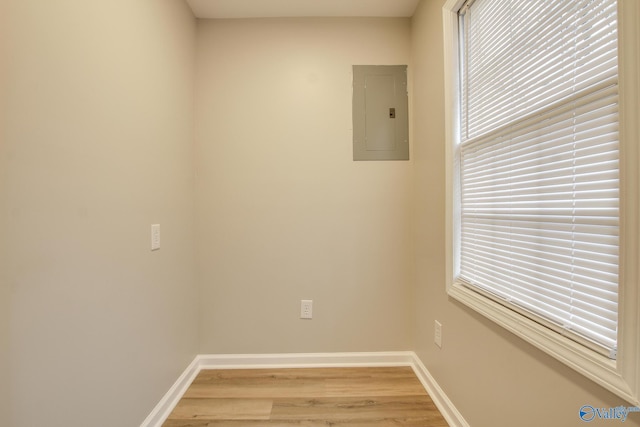 empty room featuring hardwood / wood-style floors and electric panel