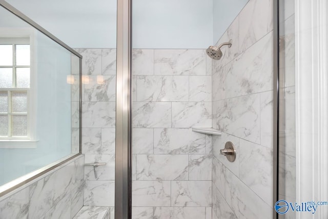 bathroom with a wealth of natural light and a shower stall