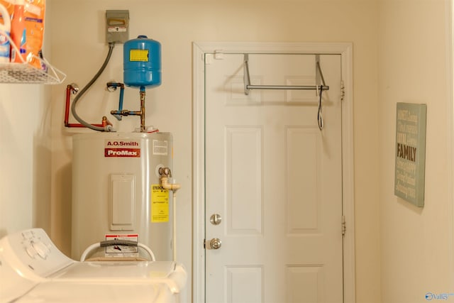 utility room with water heater and independent washer and dryer