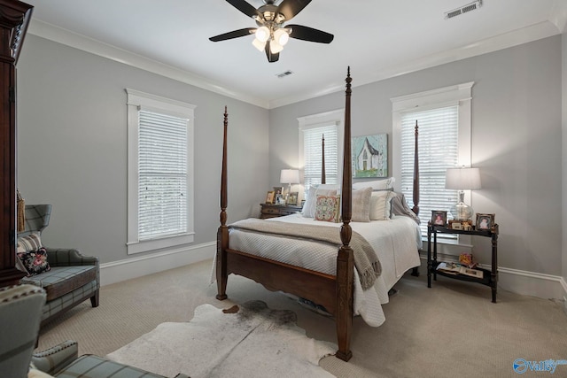 19 Ledges Main SE, Huntsville, AL 35802 - bedroom with light colored carpet, baseboards, crown molding, and ceiling fan