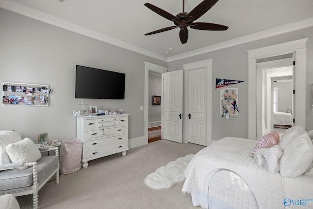 19 Ledges Main SE, Huntsville, AL 35802 - bedroom with light colored carpet, a closet, a ceiling fan, and ornamental molding