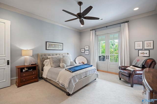 19 Ledges Main SE, Huntsville, AL 35802 - bedroom featuring light colored carpet, access to exterior, recessed lighting, and ceiling fan