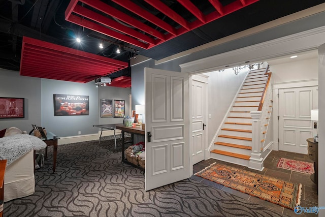 19 Ledges Main SE, Huntsville, AL 35802 - basement featuring stairs, baseboards, and carpet floors
