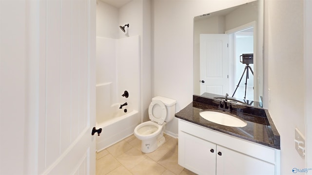 full bathroom featuring vanity, tile patterned floors, shower / bathtub combination, and toilet