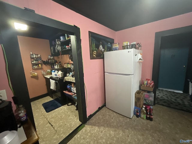 1207 N Houston St N, Athens, AL 35611 - kitchen featuring freestanding refrigerator and carpet