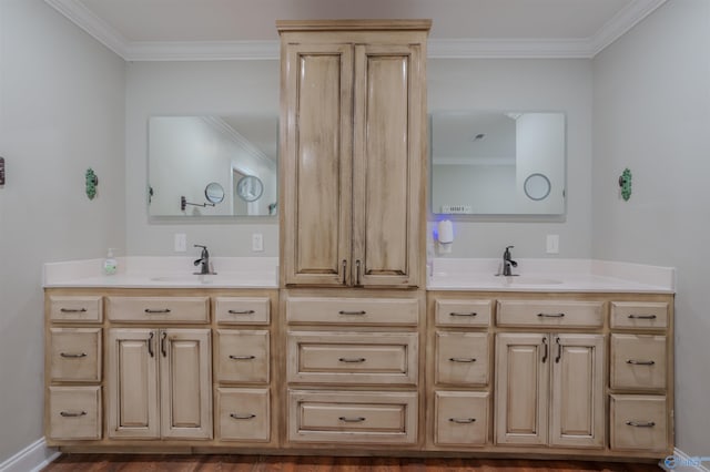 bathroom featuring vanity and ornamental molding