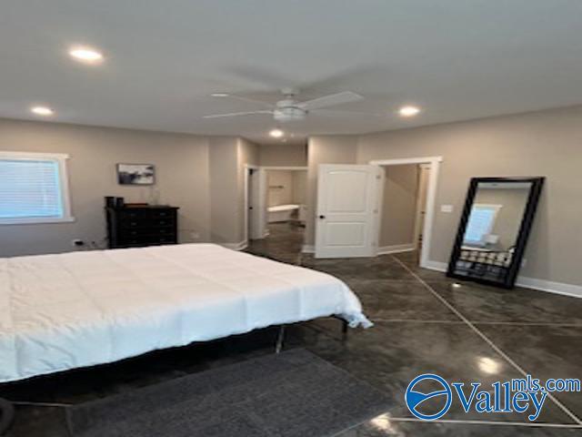 bedroom featuring ceiling fan