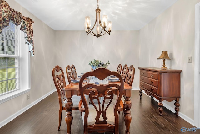 152 Old Vaughn Bridge Rd, Hartselle, AL 35640 - dining space with a chandelier, dark wood-type flooring, and baseboards