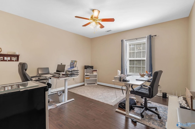 152 Old Vaughn Bridge Rd, Hartselle, AL 35640 - office space featuring ceiling fan, dark wood-type flooring, and baseboards