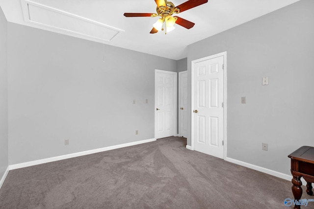 152 Old Vaughn Bridge Rd, Hartselle, AL 35640 - unfurnished bedroom with attic access, carpet floors, baseboards, and a ceiling fan