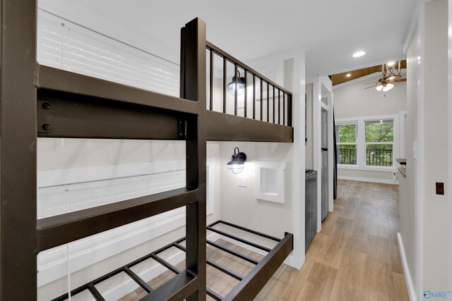 568 County Road 642, Mentone, AL 35984 - staircase with wood finished floors, lofted ceiling, ceiling fan, recessed lighting, and baseboards