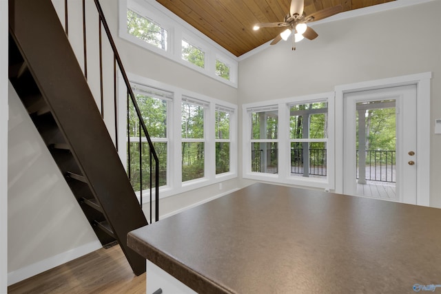 568 County Road 642, Mentone, AL 35984 - unfurnished sunroom with plenty of natural light, french doors, wooden ceiling, wood finished floors, and a towering ceiling