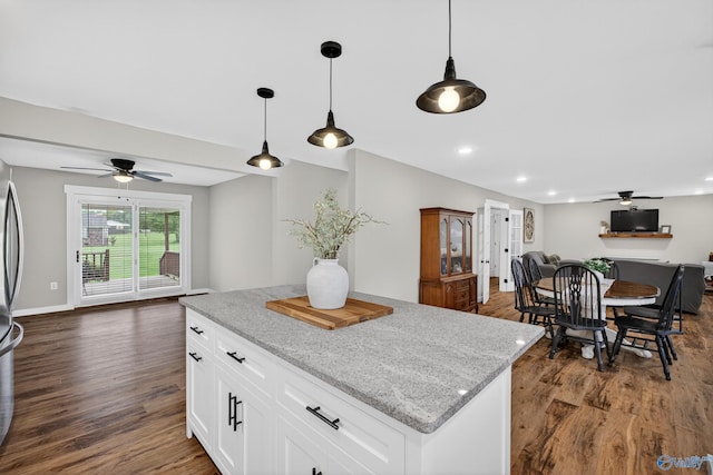 2605 Ready Section Rd, Toney, AL 35773 - kitchen featuring a ceiling fan, open floor plan, dark wood-type flooring, and recessed lighting