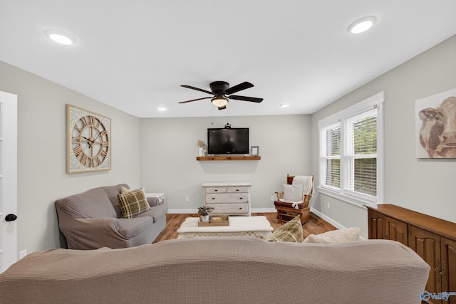2605 Ready Section Rd, Toney, AL 35773 - living room featuring wood finished floors, a ceiling fan, and recessed lighting