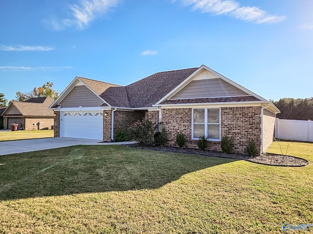 single story home with a front lawn and a garage