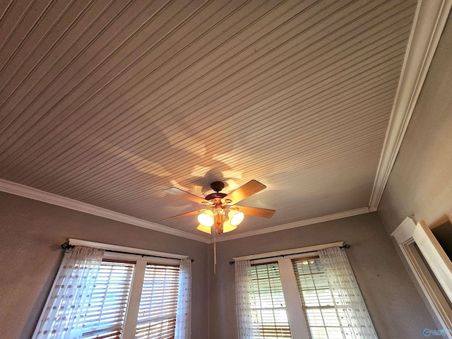 room details with ceiling fan and ornamental molding