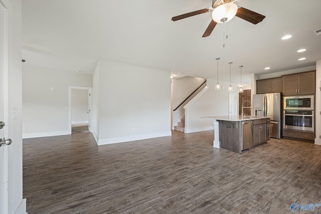 700 Magnolia Place Ln SW, Hartselle, AL 35640 - kitchen with appliances with stainless steel finishes, open floor plan, dark wood-type flooring, and recessed lighting