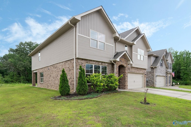 700 Magnolia Place Ln SW, Hartselle, AL 35640 - view of front of house featuring an attached garage, driveway, board and batten siding, a front yard, and brick siding