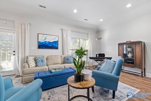 living room featuring light hardwood / wood-style floors