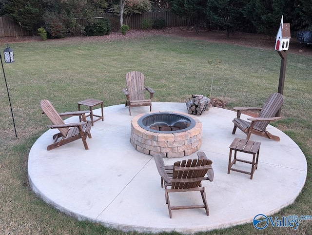 view of patio / terrace featuring a fire pit