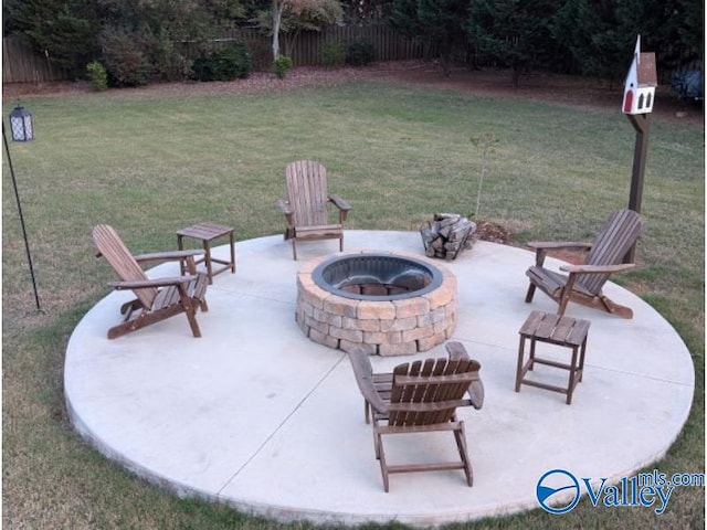 view of patio / terrace featuring a fire pit