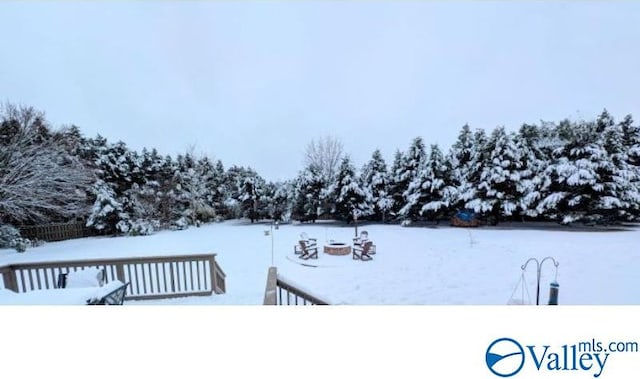 view of yard covered in snow