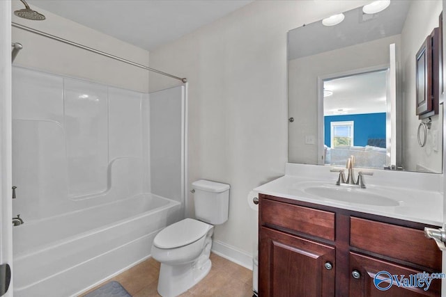 full bathroom with tile patterned floors, vanity, toilet, and shower / bath combination