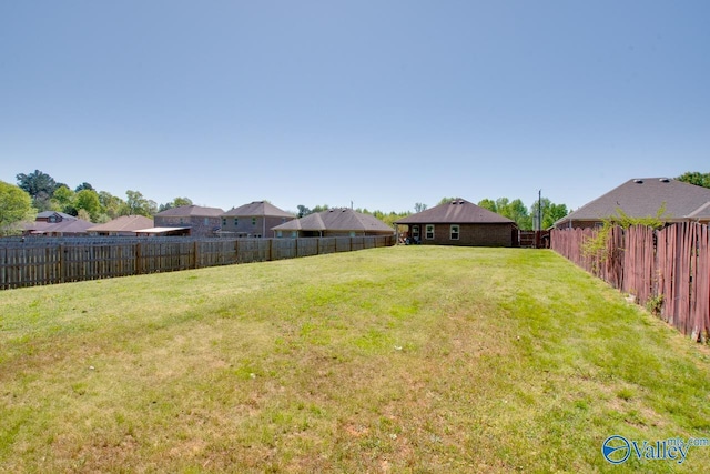 view of yard with a fenced backyard