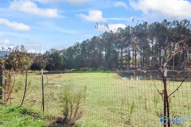 view of yard with a water view and a rural view